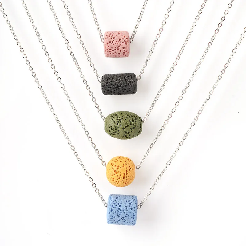 Colourful Round oval Lava Stone Essential Oil Diffuser Necklace Aromatherapy Volcanic Rock Stainlesss Steel Chain
