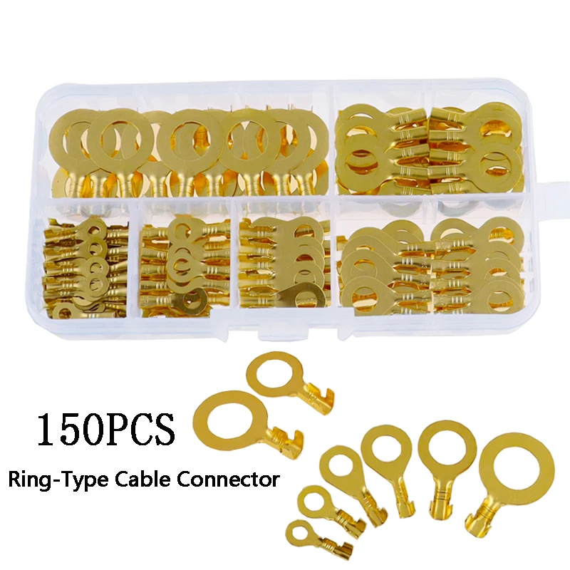 

150pcs/set Terminal Block DJ431M3/M4/M5/M6/M8/M10 O-type Lugs Terminals Cold-Pressed Wire Connector Copper Tab Wiring Nose