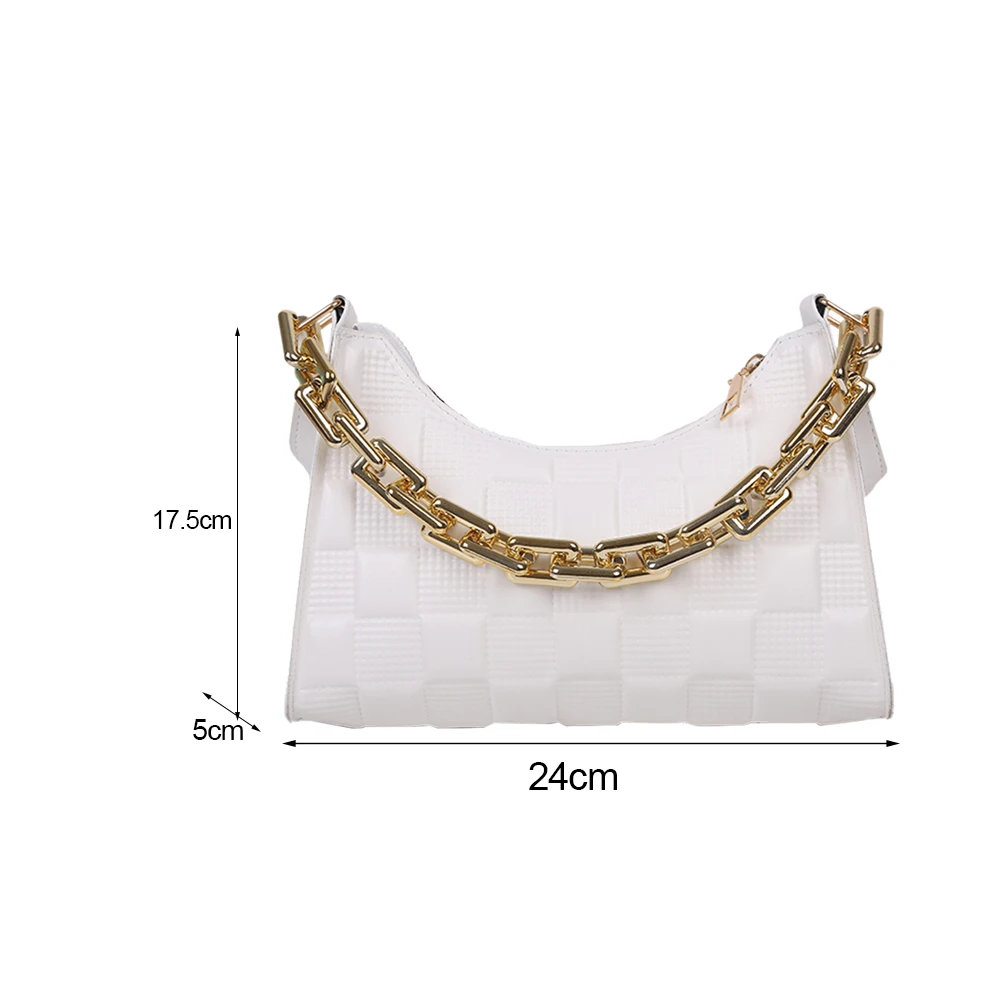

Vintage Women Checker Pattern Shoulder Bags Thick Chain PU Leather Underarm Bag Casual Ladies Small Hobos Handbags Purse