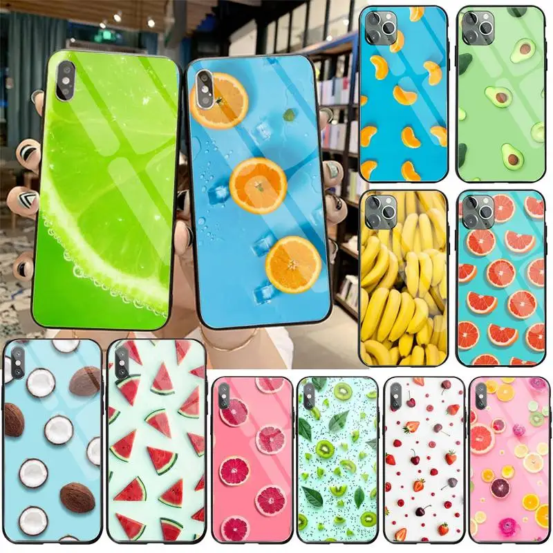 

Fruit watermelon orange avocado phone Case cover Shell Tempered Glass For iPhone 11 Pro XR XS MAX 8 X 7 6S 6 Plus SE 2020 case