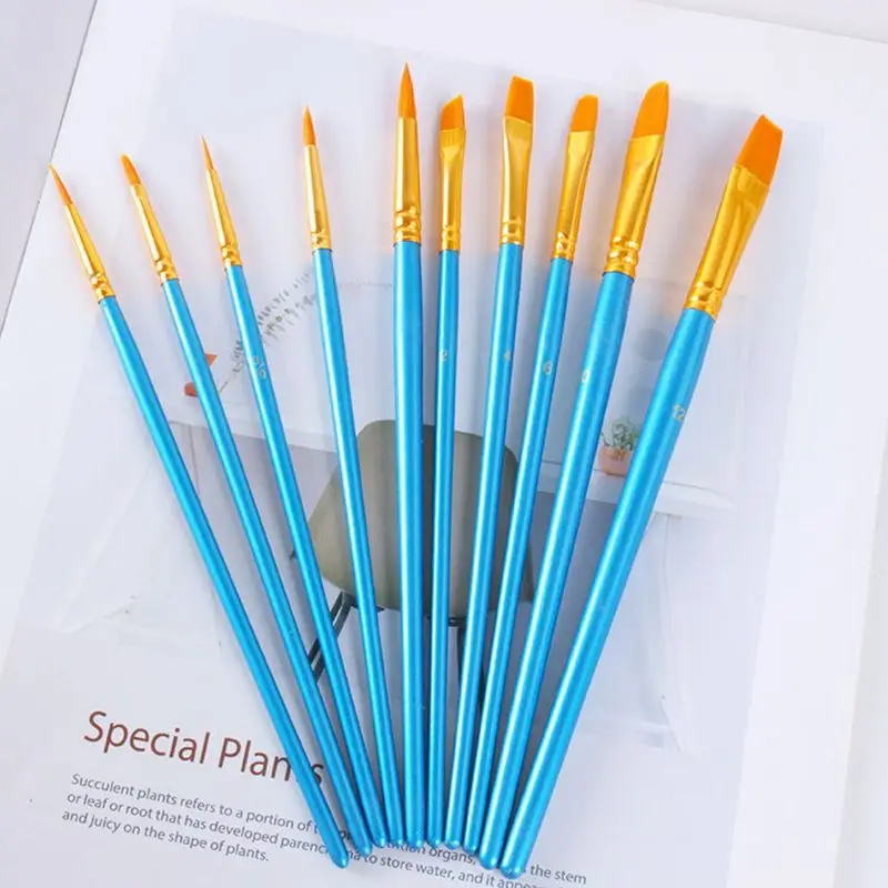 

Brush Pen Nylon Hair Painting Brush 10Pcs/Set Painting By NumberTool Brushes Gouache Paint Brushes Different Shape Round Tip Kit