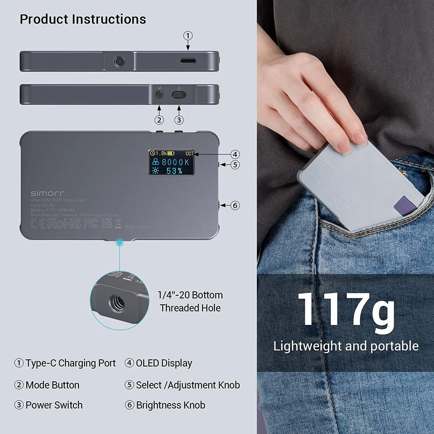 SmallRig P96L RGB светильник светодиодный свет для камеры полноцветный