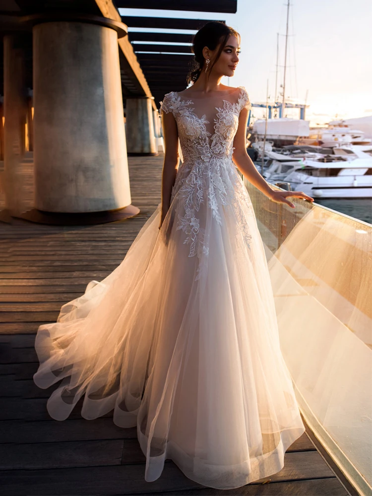 Модное свадебное платье с аппликацией милое А-силуэт Boho Vestido De Noiva цветы со шлейфом Свадебное платье Swanskirt k307