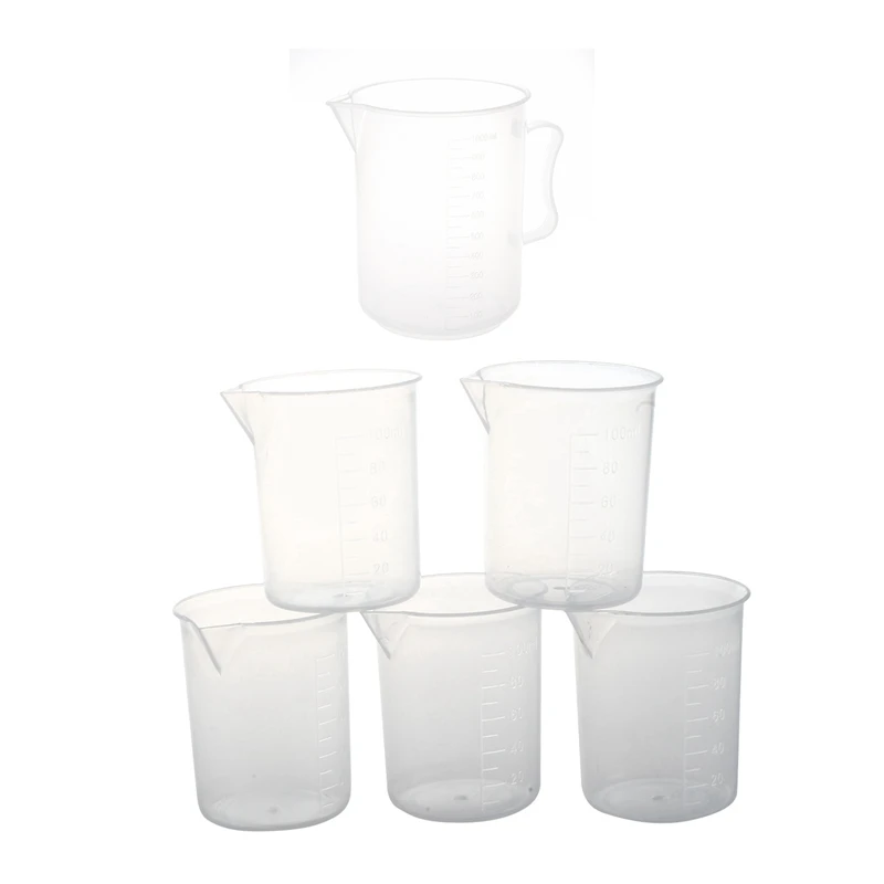 

Набор лабораторных мерных стаканов из прозрачного пластика, 6 шт., 1000 мл и 5 шт. 100 мл
