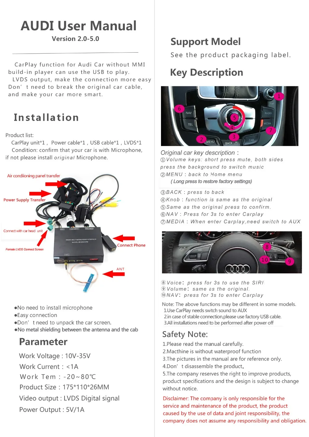 CarLinkit CarPlay Android авто беспроводной декодер для Audi A4 A5 Q5 MMI экран обратного изображения комплект модернизации