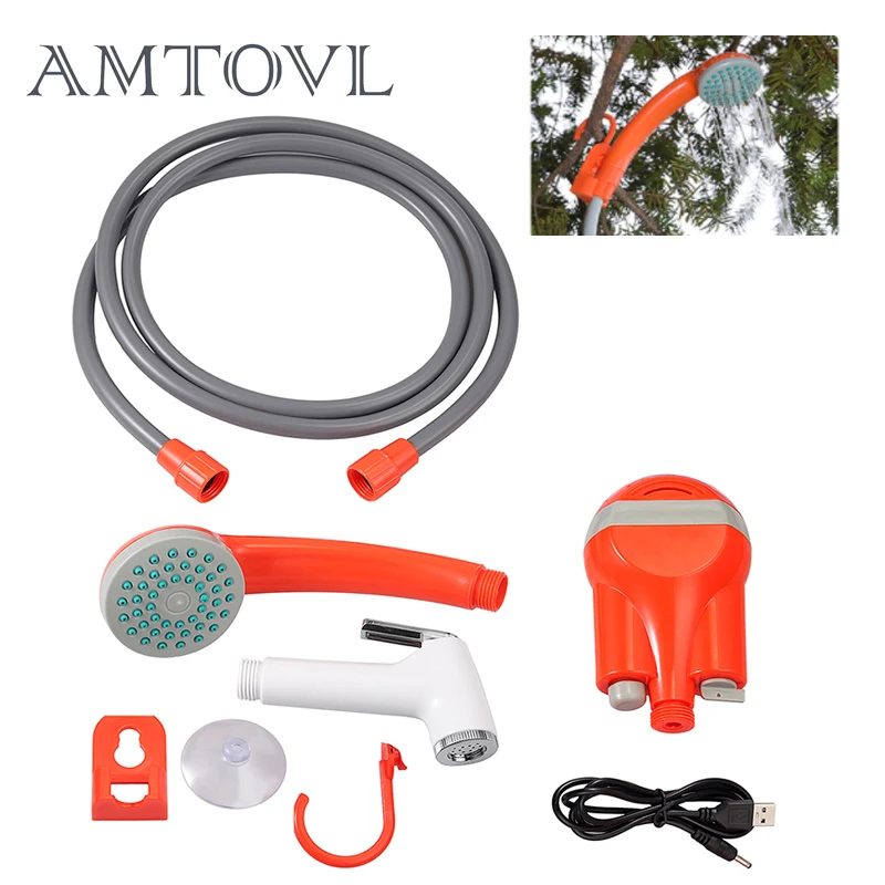 AMTOVL переносной походный душ Set USB DC 5V нажимной для собак пеших прогулок