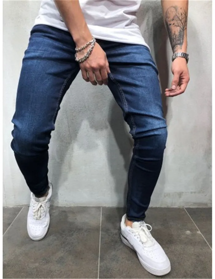 

Men's jeans solid color casual small foot hip hop men's washed jeans pants