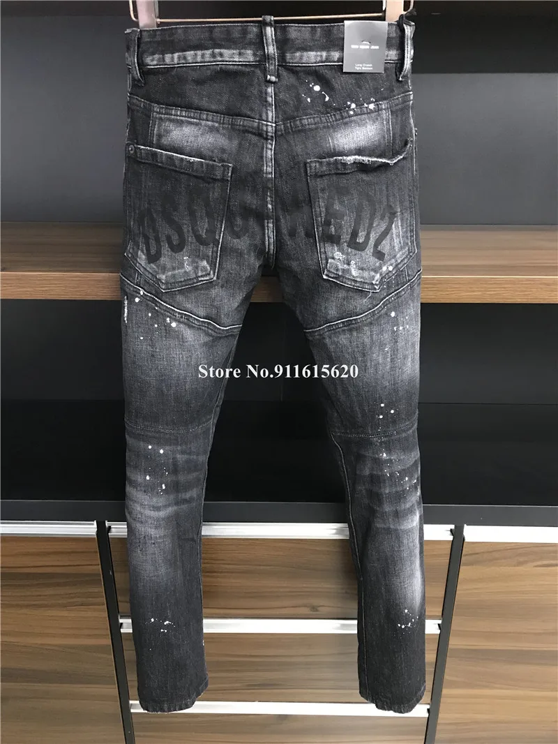 

Dsquared2 Biker Hole Jeans D2 Men Pants DSQ2 Embroidered Trousers A383