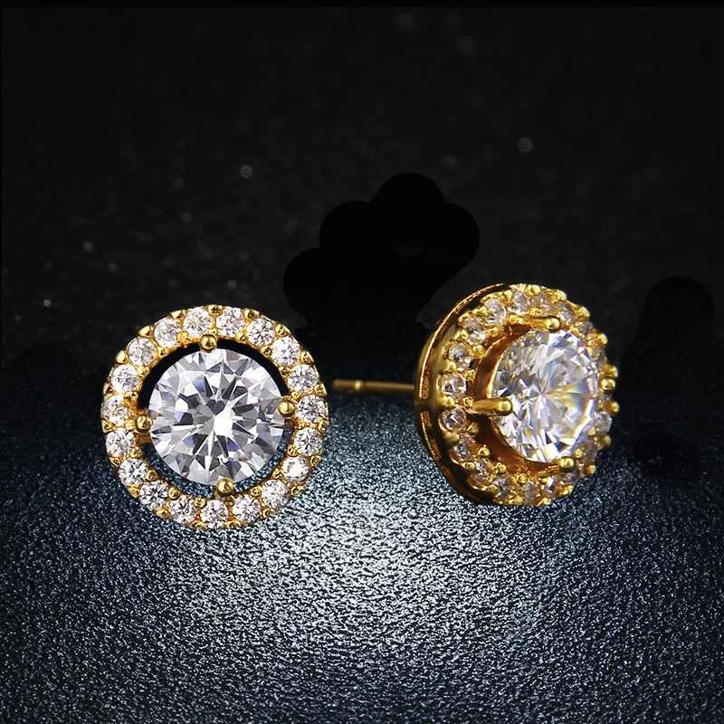 Классические круглые серьги-гвоздики с кубическим цирконием ААА + для вечерние