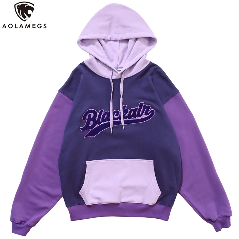 Aolamegs толстовки для мужчин с цветным блоком и карманом буквенным принтом Harajuku