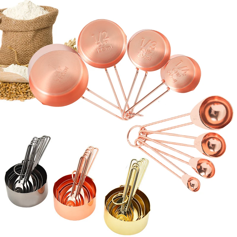 

8pc/4pcs Stainless Steel Measuring Spoons Set Measuring Cups Set Kitchen Accessories Baking Tea Coffee Spoon Measuring Tools Kit