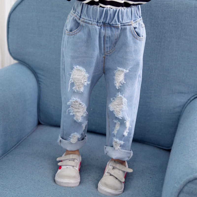 

Baby Jeans Star Print Jeans Pants For Girls Elastic Waist Kids Jeans With Hole Autumn Novelty Clothes For Girls XIAO LU MAO