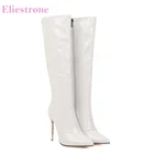 Женские брендовые сапоги на очень высоком каблуке, зимние привлекательные сапоги до колена белого и черного цвета, большие размеры 10, 43, 46, 48, LY05