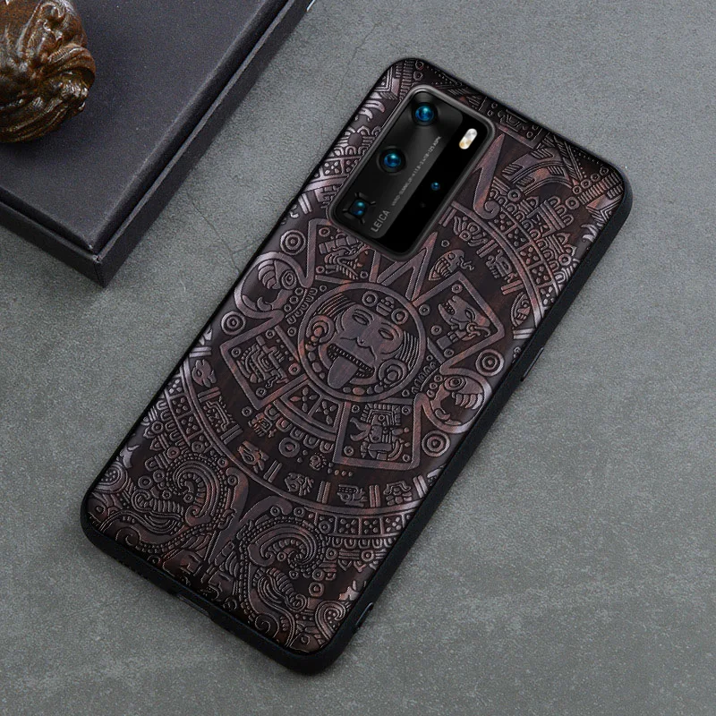 Черный Деревянный чехол для Huawei P40 Pro противоударный из натурального дерева