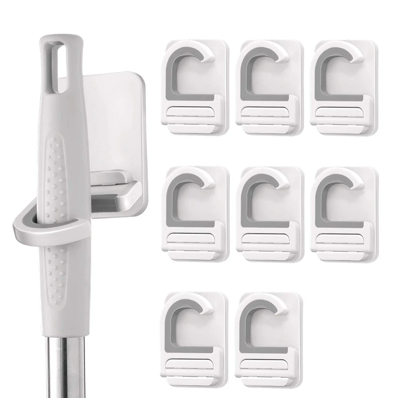 

JEYL 8 Pieces Mop and Broom Holder C-Shape Self Adhesive Anti-Slip Hook Broom Hanger Organizer Wall Mount Mops Rakes Holder