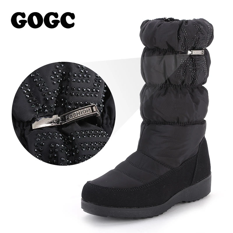 GOGC/зимние сапоги для женщин Стразы Зимние высокого качества Женская