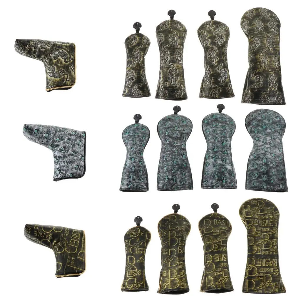 

Golf Wood Head Cover Woods Long Neck Hybrid Headcover for No.1 3 5 UT Drivers