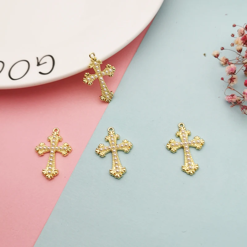 

10pcs/pack Chic Crosses Metal Charms Pearl Cross Golden Charms Pendants For Earring Bracelet DIY Handmade Jewelry Accessory F397