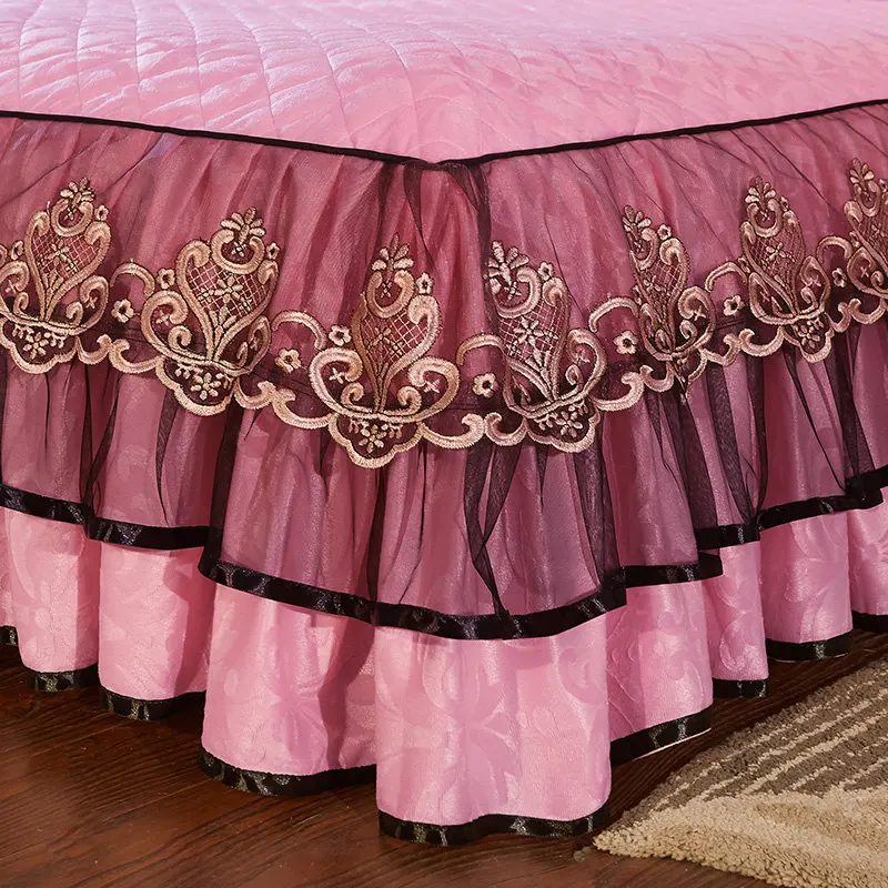 Lace Velvet Bed Skirt Queen Full King Cover with Surface Quilted Bedspread Elastic Band Soft Warm European 3-Piece | Дом и сад