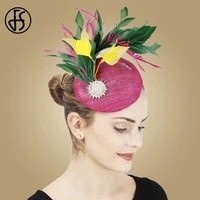 fs sinamay wedding pillbox hat fascinator for women bridal rose kentucky derby hats feather fancy hair clip formal race fedora