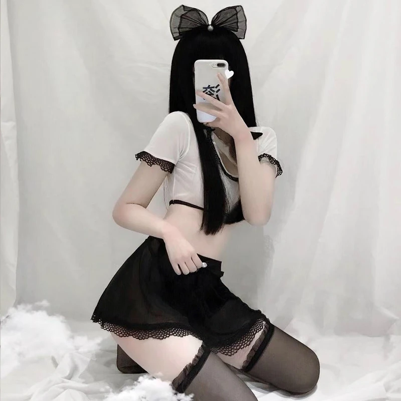 Милое платье принцессы Прозрачная Сексуальная горничная Женский костюм для косплея Эротическая офисная