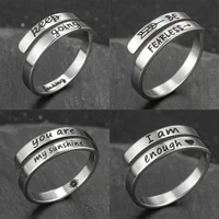 new ins stainless steel letters ring vintage i am enough adjustable rings for women men couple fashion emotional jewelry gift
