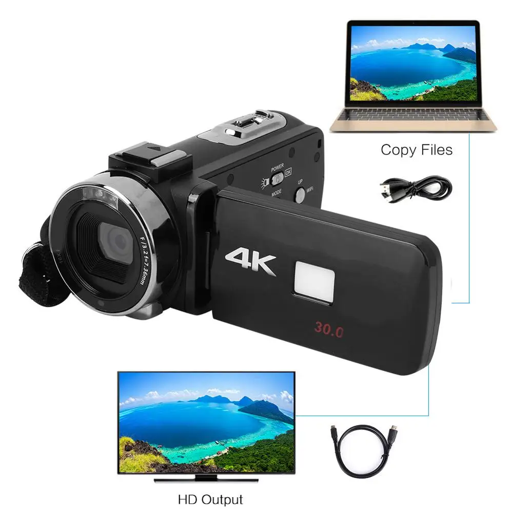 3 дюйма 4K HD видео Камера Wi-Fi Ночное видение 16x Zoom ультра-hd Сенсорный экран Цифровая видеокамера Камера комплект с пультом дистанционного управления Управление