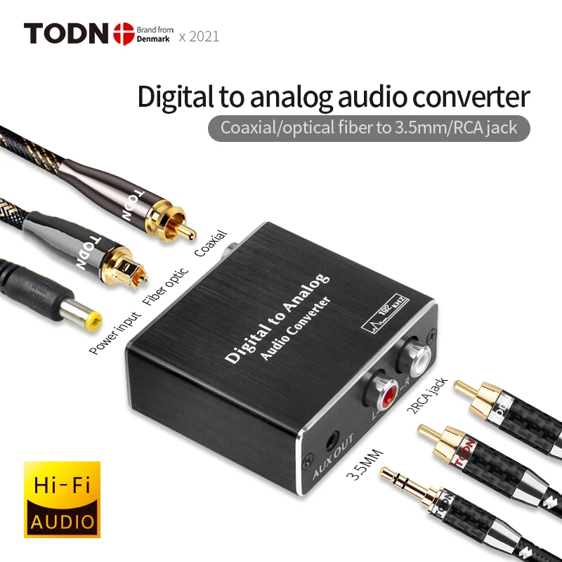 TODN-Convertidor de Audio Digital a analógico, amplificador óptico RCA coaxial a L/R,...