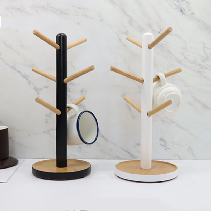 

1Pc Nordic Wooden Coffee Cup Stand Kitchen Tea Mug Hanging Storage Drain Rack Jewelry Organizer