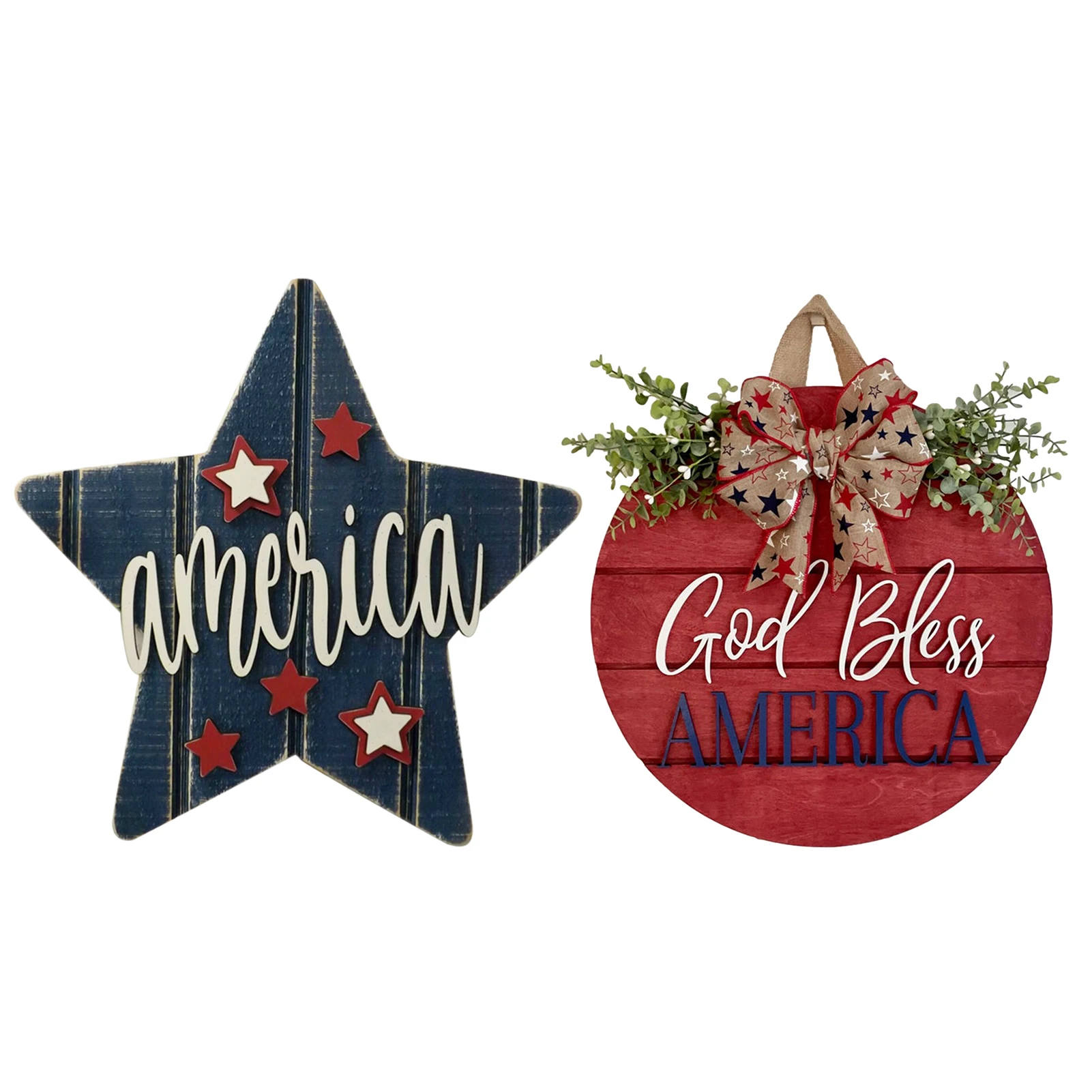 

Independence Day Wooden Sign 4th of July Patriotic Round Hanging Wall Plaque for Porch Front Door Wreath Garland Hanging Decor