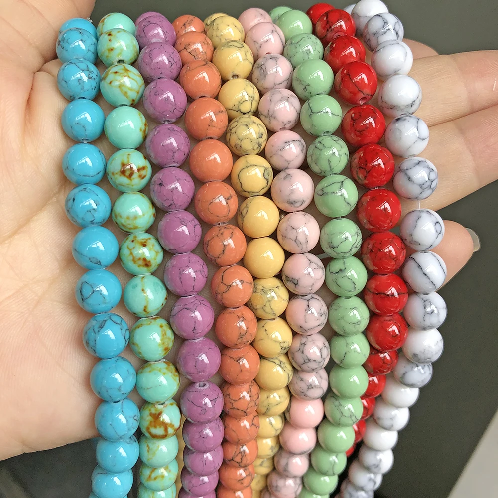 Модные синтез Бирюза Камень круглые бусины Свободные Spacer Бусины для