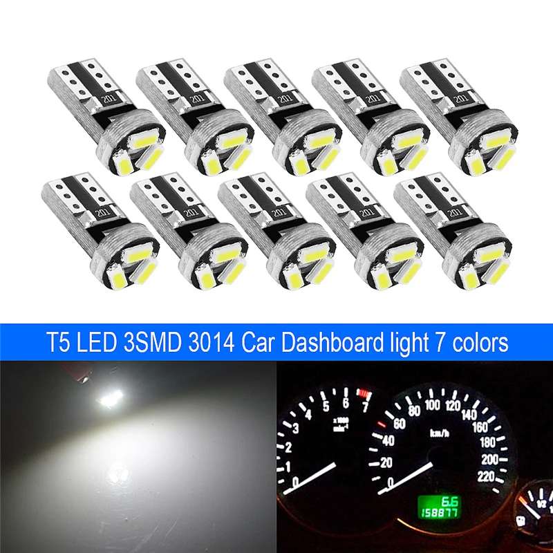 

10 шт., светодиодные лампы T5 W1.2W 12V