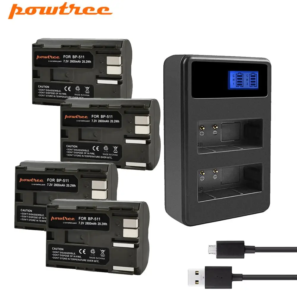 Аккумулятор для камеры Powtree 2800 мАч BP 511 511A + зарядное устройство USB BP511 Canon EOS 40D 300D 5D