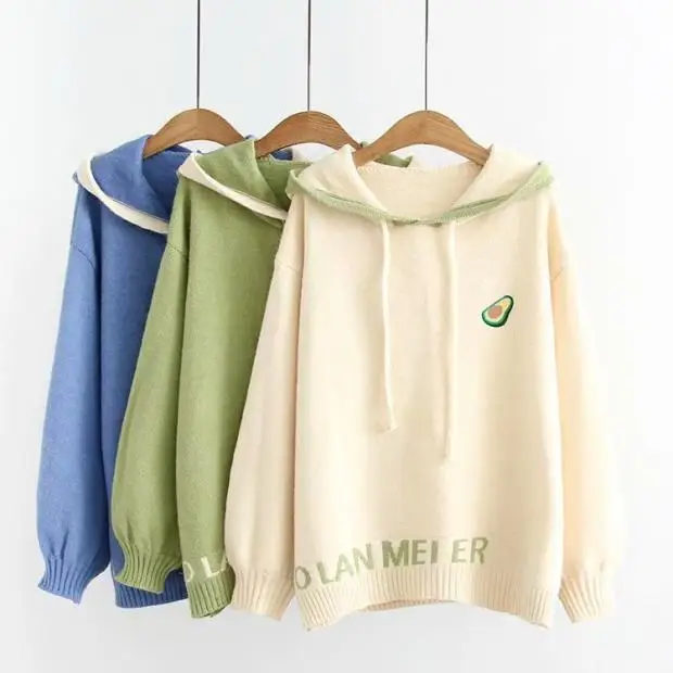 H. SA, женские зимние пуловеры, с капюшоном, вязаные Джемперы, мультфильм, фрукты, вышивка, негабаритный, пуловер, с капюшоном, топы, Femme Robe