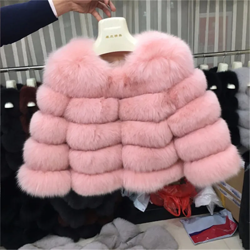Pink Зимняя новая шуба из натурального Лисьего меха для женщин, Полный Пелт, натуральный Лисий мех, куртка 50 см, длинная толстая теплая шуба, роскошная верхняя одежда - Цвет: Pink