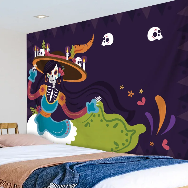 Большой гобелен настенный Haning ковер Бохо деко для спальни Скелет дизайн