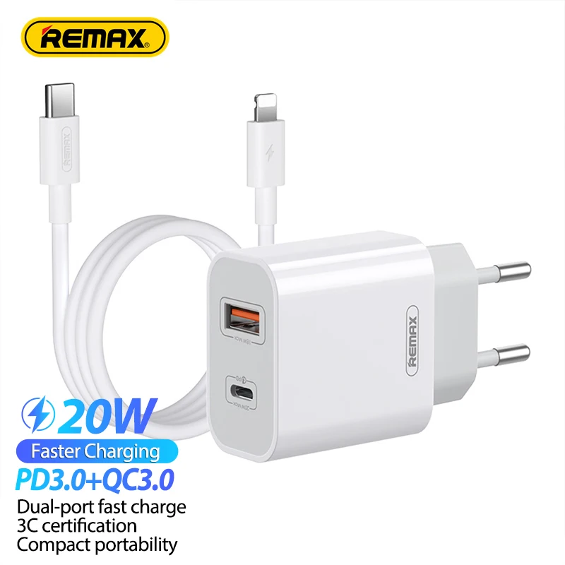 

Remax RP-U68 20W PD+QC Charge High Conversion Rate Fast Charger Mini Wall Charger Charging USB C Type C For Iphone 12 xiaomi