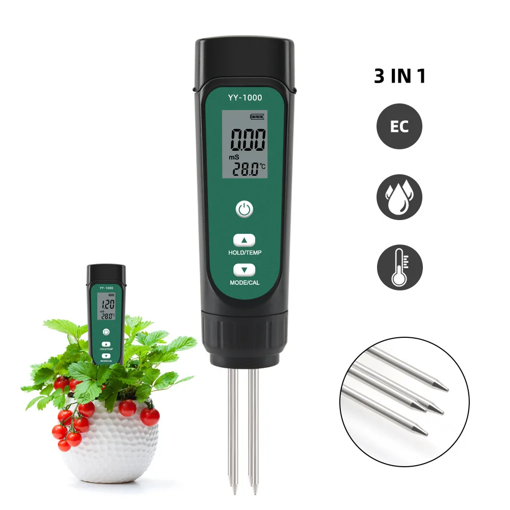 

Portable 3 in 1 Digital Soil EC Moisture Temperature Meter Humidity Detector With Display Screen Tester For Soil Detection Tool
