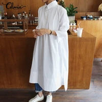 women white shirt dresses celmia casual lapel irregular hem solid dress 2021 autumn long vestidos office lady robe oversizes