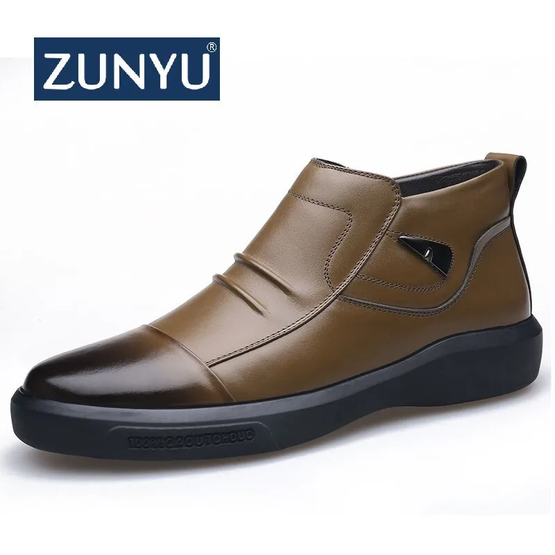 ZUNYU/Новинка 2019 года сезон осень зима кожаные зимние мужские ботинки с мехом