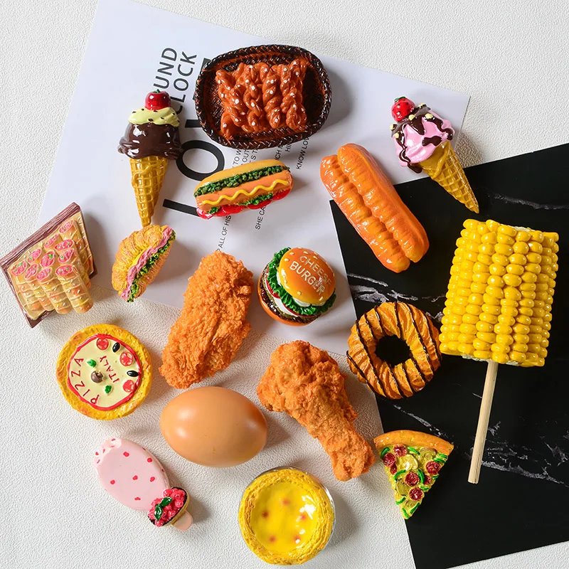 

Creative simulation food 3D fridge magnets Sweet cone fried chicken leg hamburger magnetic decoration magnet refrigerator paste