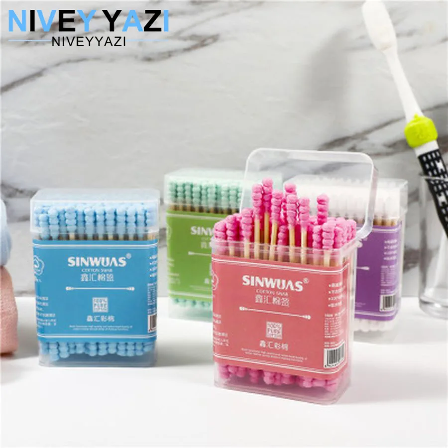 100 шт. бамбуковые ватные палочки деревянные мягкие с двойной головкой чистка ушей