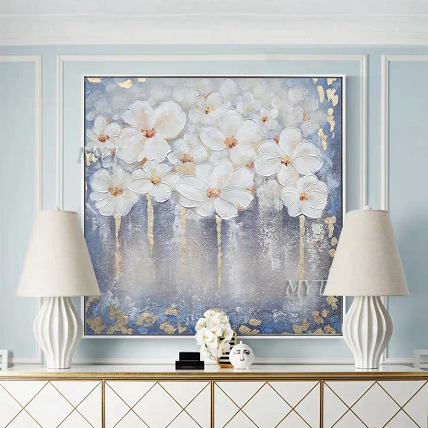 

White Flowers Abstract Oil Painting Hand-painted Wall Art Home Decor Picture Modern Hand Painted Oil Painting On Canvas Unframe