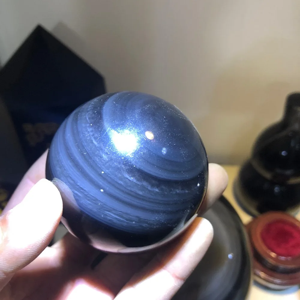 

1pcs Rainbow !! Natural Cats Double-end Eye Obsidian Quartz Crystal Sphere Ball