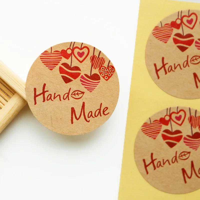 102 шт. Крафт ручной работы наклейка для печати крафт-бумага в форме сердца