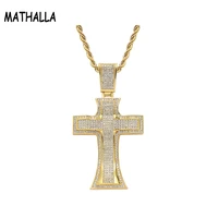 mathalla hip hop jewelry wide double layer jesus christ cross charm necklace bling copper gold plated iced out cz cross pendant