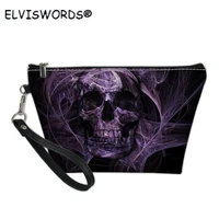 elviswords gothic skull women makeup bag fashion pu leather cosmetic bags female casual pouch case durable handbag for girls