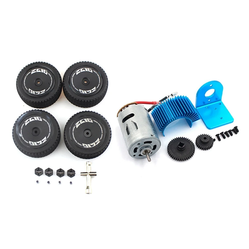 

2 Set RC Car Part: 1 Set 540 Motor Electric Engine Metal Gear 27T Reduction Gear & 1 Set Front Tires Rear Tires