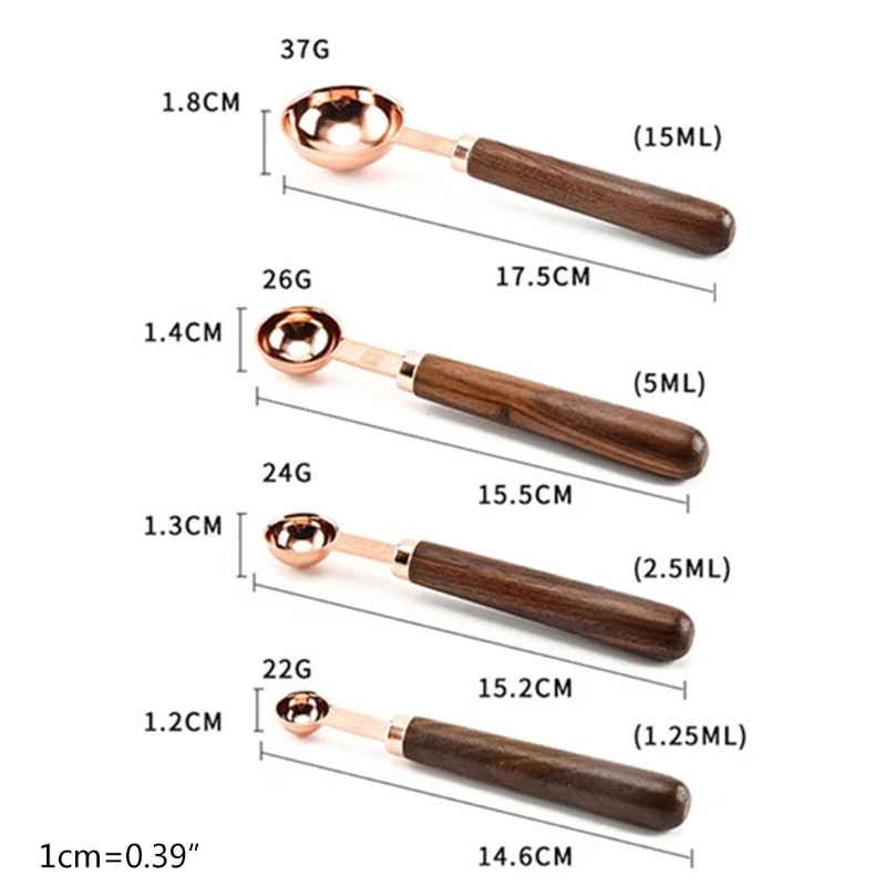 

4 Pcs Multi-size Kitchen Measuring Spoon Durable Practical Wooden Handle Baking Measuring Cup Stainless Steel Utensil
