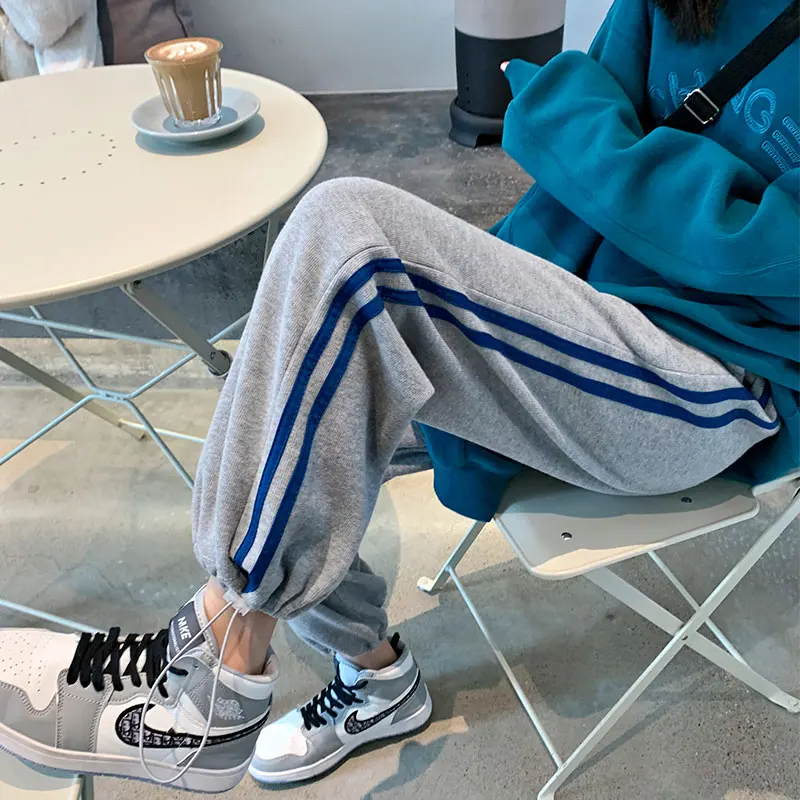 

White Track Pants Women's Loose Tappered Spring 2021 New Casual High Waist Slimming All-Matching Sweatpants Ins Fashion